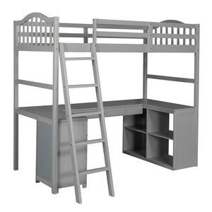 Homeroots Modern Classic Gray Twin Loft Bed With Book Shelf  Desk And Cabinet  Manufactured Wood + Solid Wood 404174