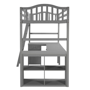 Homeroots Modern Classic Gray Twin Loft Bed With Book Shelf  Desk And Cabinet  Manufactured Wood + Solid Wood 404174