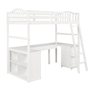 Homeroots Modern Classic White Twin Loft Bed With Book Shelf  Desk And Cabinet  Manufactured Wood + Solid Wood 404175