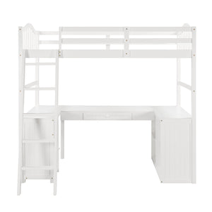 Homeroots Modern Classic White Twin Loft Bed With Book Shelf  Desk And Cabinet  Manufactured Wood + Solid Wood 404175