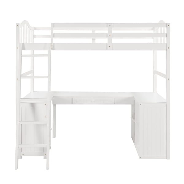 Homeroots Modern Classic White Twin Loft Bed With Book Shelf  Desk And Cabinet  Manufactured Wood + Solid Wood 404175