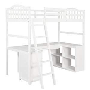 Homeroots Modern Classic White Twin Loft Bed With Book Shelf  Desk And Cabinet  Manufactured Wood + Solid Wood 404175