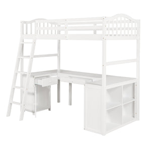 Homeroots Modern Classic White Twin Loft Bed With Book Shelf  Desk And Cabinet  Manufactured Wood + Solid Wood 404175