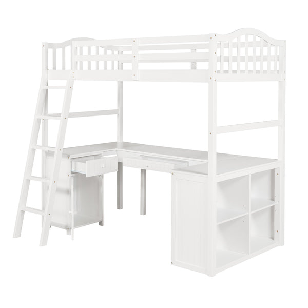 Homeroots Modern Classic White Twin Loft Bed With Book Shelf  Desk And Cabinet  Manufactured Wood + Solid Wood 404175