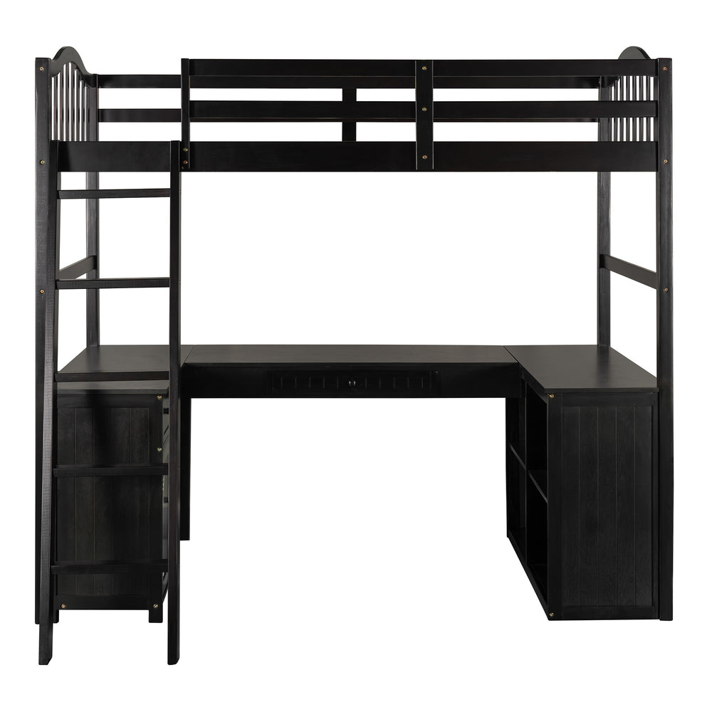Homeroots Modern Classic Dark Brown Twin Loft Bed With Book Shelf  Desk And Cabinet  Manufactured Wood + Solid Wood 404176
