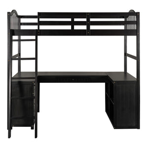 Homeroots Modern Classic Dark Brown Twin Loft Bed With Book Shelf  Desk And Cabinet  Manufactured Wood + Solid Wood 404176