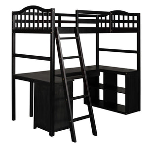 Homeroots Modern Classic Dark Brown Twin Loft Bed With Book Shelf  Desk And Cabinet  Manufactured Wood + Solid Wood 404176