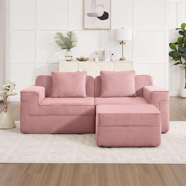 English Elm Modular 2-Seat L-Shape Sectional Sofa - Cloud-Like Comfort, Pet-Friendly Corduroy, Movable Ottoman W3041S00337
