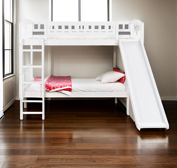 Homeroots White Twin Traditional Manufactured Wood And Solid Wood Bunk Bed  Manufactured Wood And Solid Wood 404182