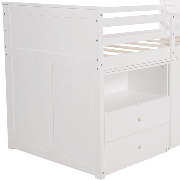 Homeroots White Twin Size Low Loft Bed With Portable Desk  Manufactured Wood + Solid Wood 404184