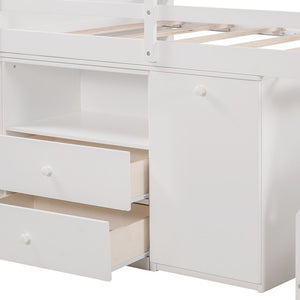 Homeroots White Twin Size Low Loft Bed With Portable Desk  Manufactured Wood + Solid Wood 404184