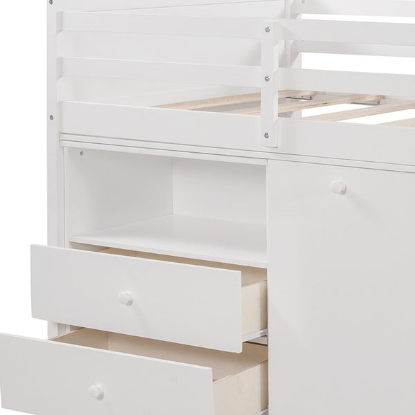 Homeroots White Twin Size Low Loft Bed With Portable Desk  Manufactured Wood + Solid Wood 404184