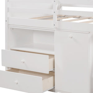 Homeroots White Twin Size Low Loft Bed With Portable Desk  Manufactured Wood + Solid Wood 404184