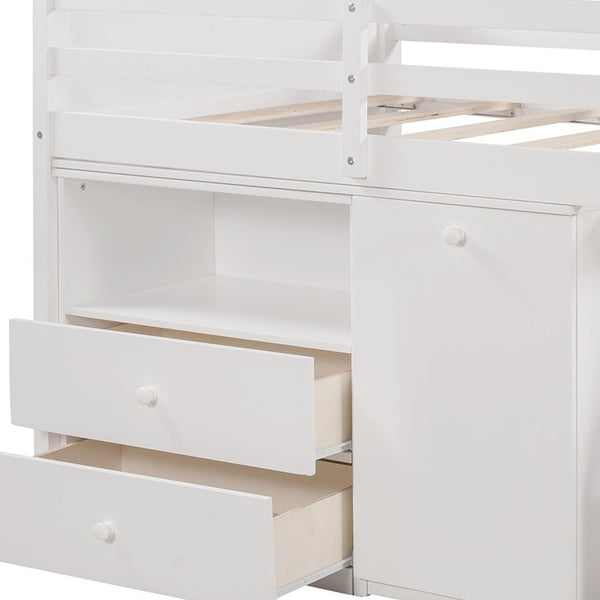 Homeroots White Twin Size Low Loft Bed With Portable Desk  Manufactured Wood + Solid Wood 404184