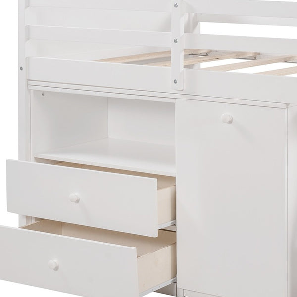 Homeroots White Twin Size Low Loft Bed With Portable Desk  Manufactured Wood + Solid Wood 404184