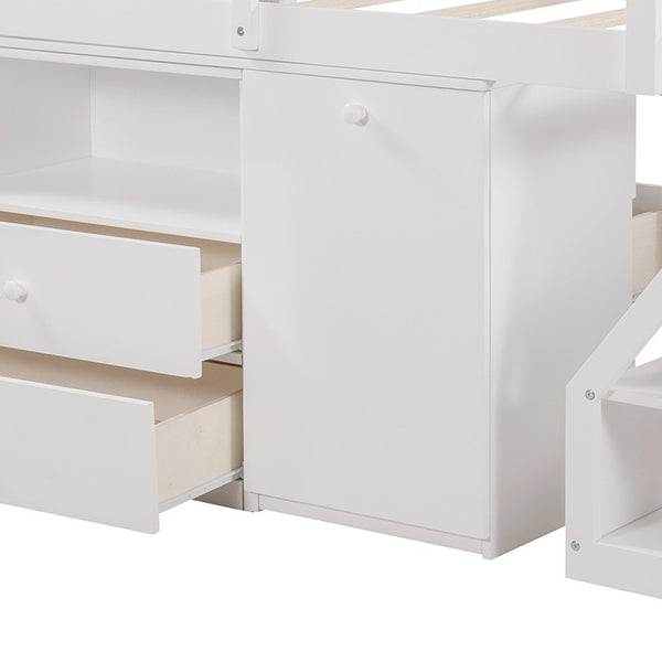 Homeroots White Twin Size Low Loft Bed With Portable Desk  Manufactured Wood + Solid Wood 404184