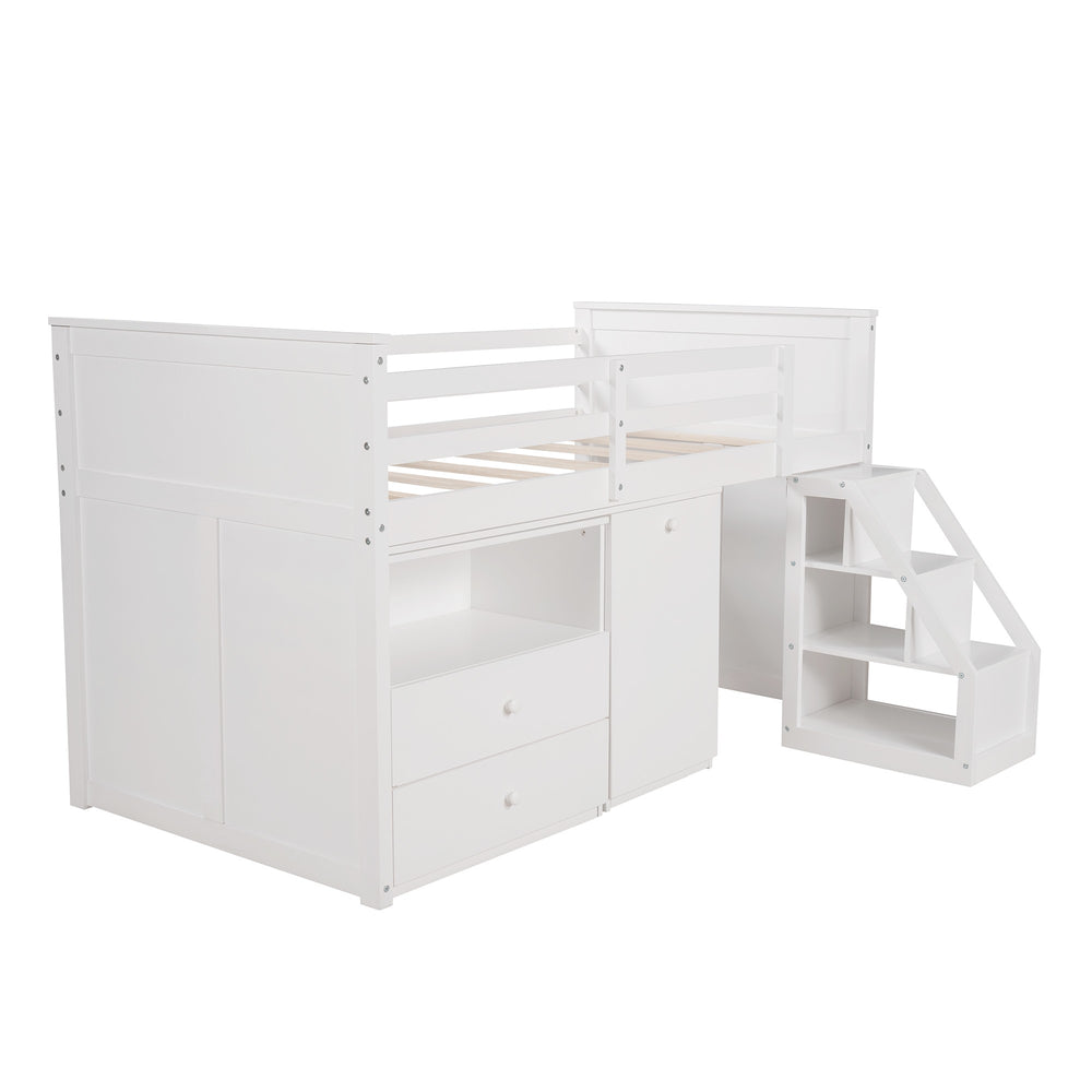 Homeroots White Twin Size Low Loft Bed With Portable Desk  Manufactured Wood + Solid Wood 404184