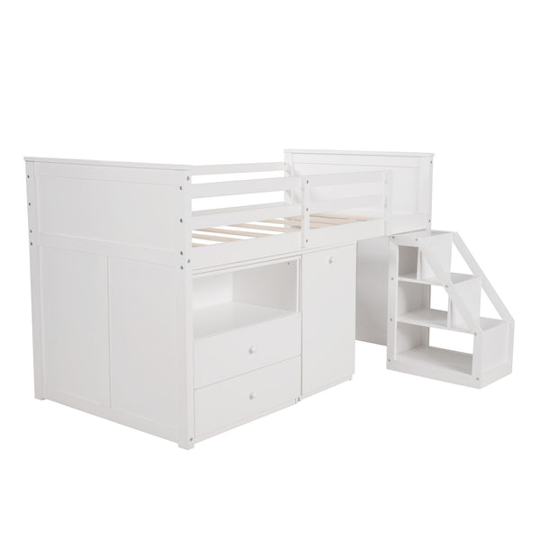 Homeroots White Twin Size Low Loft Bed With Portable Desk  Manufactured Wood + Solid Wood 404184