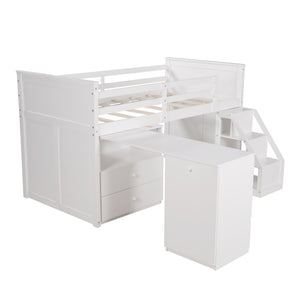 Homeroots White Twin Size Low Loft Bed With Portable Desk  Manufactured Wood + Solid Wood 404184