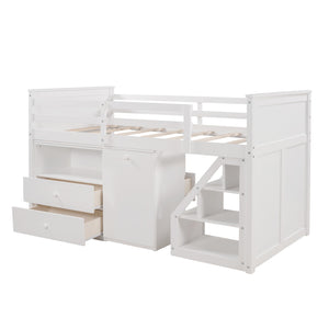 Homeroots White Twin Size Low Loft Bed With Portable Desk  Manufactured Wood + Solid Wood 404184
