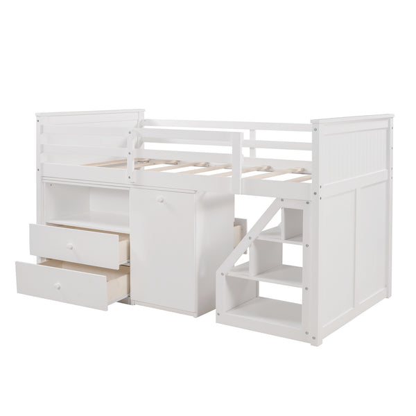 Homeroots White Twin Size Low Loft Bed With Portable Desk  Manufactured Wood + Solid Wood 404184