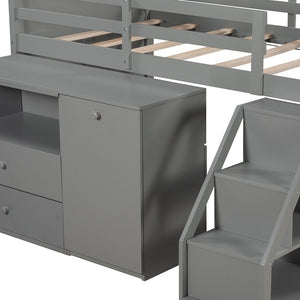 Homeroots Gray Twin Size Low Loft Bed With Portable Desk  Manufactured Wood + Solid Wood 404185