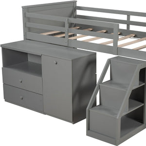 Homeroots Gray Twin Size Low Loft Bed With Portable Desk  Manufactured Wood + Solid Wood 404185
