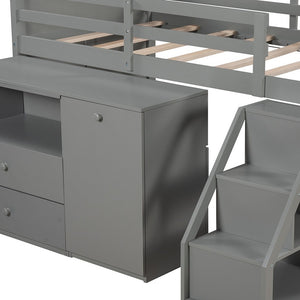 Homeroots Gray Twin Size Low Loft Bed With Portable Desk  Manufactured Wood + Solid Wood 404185