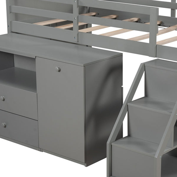 Homeroots Gray Twin Size Low Loft Bed With Portable Desk  Manufactured Wood + Solid Wood 404185