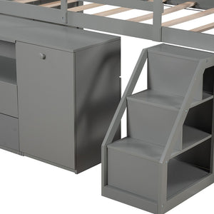 Homeroots Gray Twin Size Low Loft Bed With Portable Desk  Manufactured Wood + Solid Wood 404185