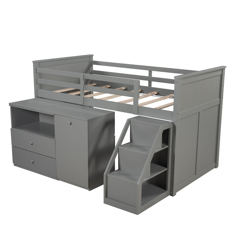 Homeroots Gray Twin Size Low Loft Bed With Portable Desk  Manufactured Wood + Solid Wood 404185