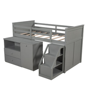 Homeroots Gray Twin Size Low Loft Bed With Portable Desk  Manufactured Wood + Solid Wood 404185