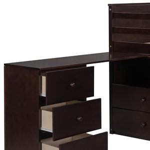 Homeroots Brown Twin Size Low Loft Bed With Portable Desk  Manufactured Wood + Solid Wood 404186