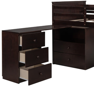 Homeroots Brown Twin Size Low Loft Bed With Portable Desk  Manufactured Wood + Solid Wood 404186