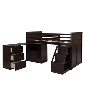 Homeroots Brown Twin Size Low Loft Bed With Portable Desk  Manufactured Wood + Solid Wood 404186