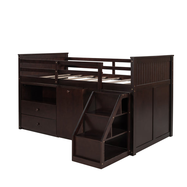 Homeroots Brown Twin Size Low Loft Bed With Portable Desk  Manufactured Wood + Solid Wood 404186