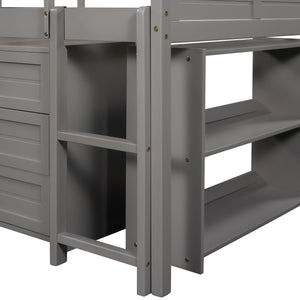 Homeroots Gray Twin Size Low Loft Bed With Cabinets And Slide  Manufactured Wood + Solid Wood 404193