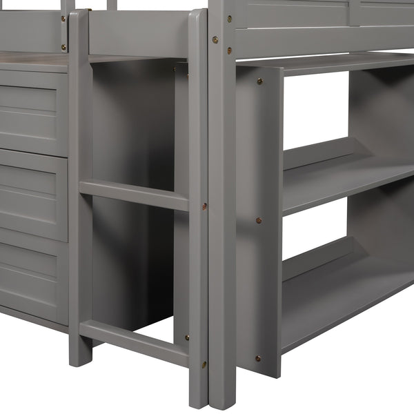 Homeroots Gray Twin Size Low Loft Bed With Cabinets And Slide  Manufactured Wood + Solid Wood 404193