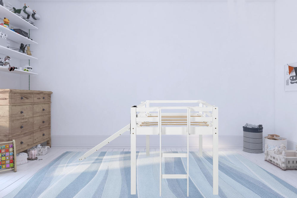 Homeroots White Twin Loft Bed Bed Chalkboard And Slide  Manufactured Wood + Solid Wood 404201