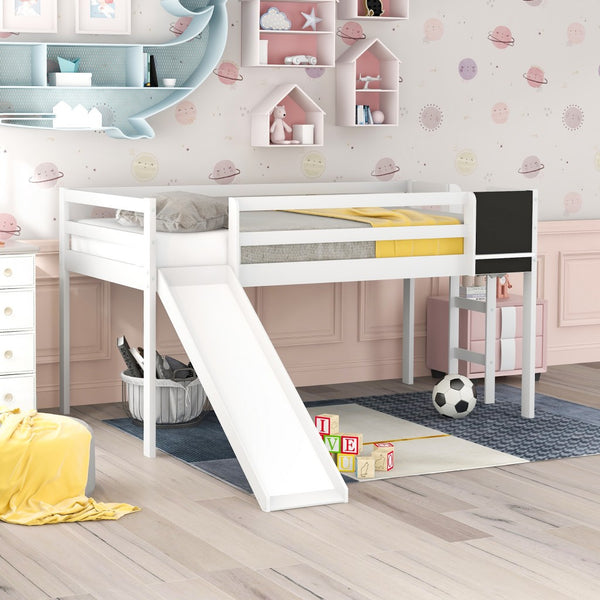 Homeroots White Twin Loft Bed Bed Chalkboard And Slide  Manufactured Wood + Solid Wood 404201