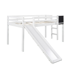 Homeroots White Twin Loft Bed Bed Chalkboard And Slide  Manufactured Wood + Solid Wood 404201
