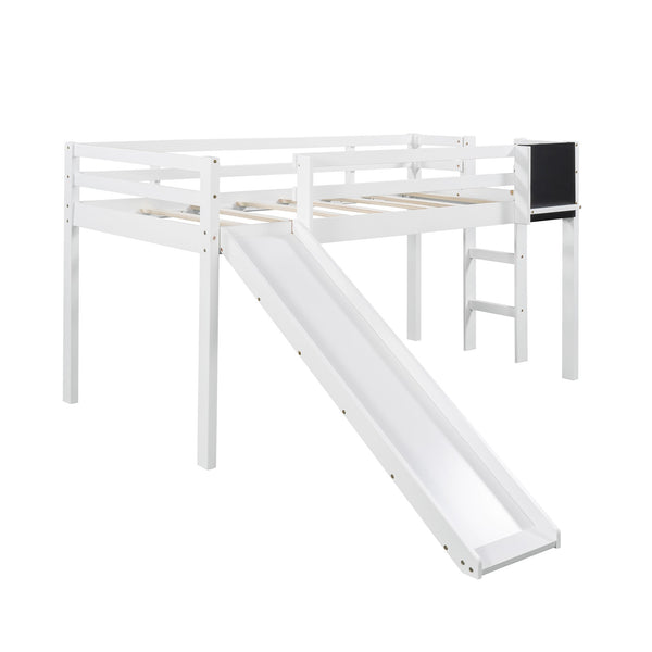Homeroots White Twin Loft Bed Bed Chalkboard And Slide  Manufactured Wood + Solid Wood 404201