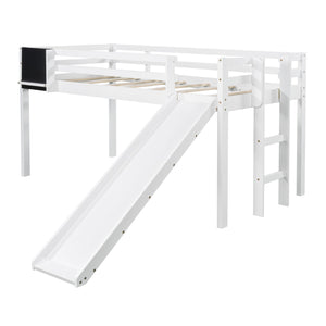 Homeroots White Twin Loft Bed Bed Chalkboard And Slide  Manufactured Wood + Solid Wood 404201