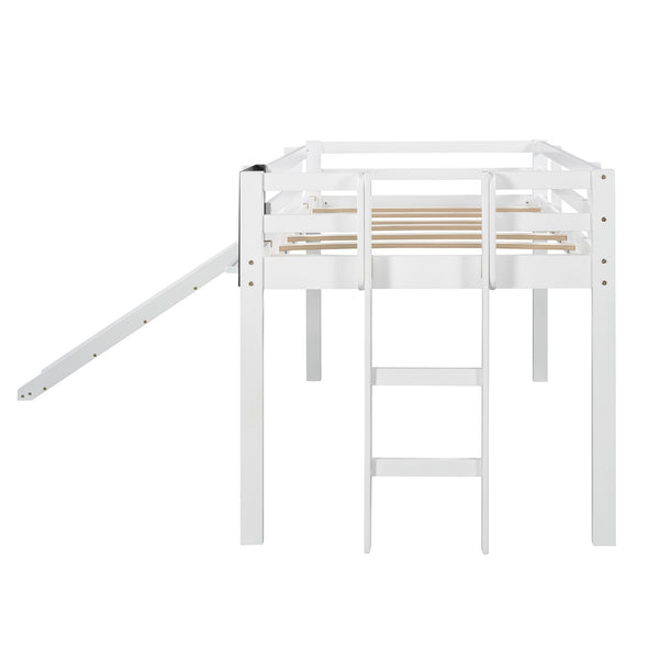 Homeroots White Twin Loft Bed Bed Chalkboard And Slide  Manufactured Wood + Solid Wood 404201