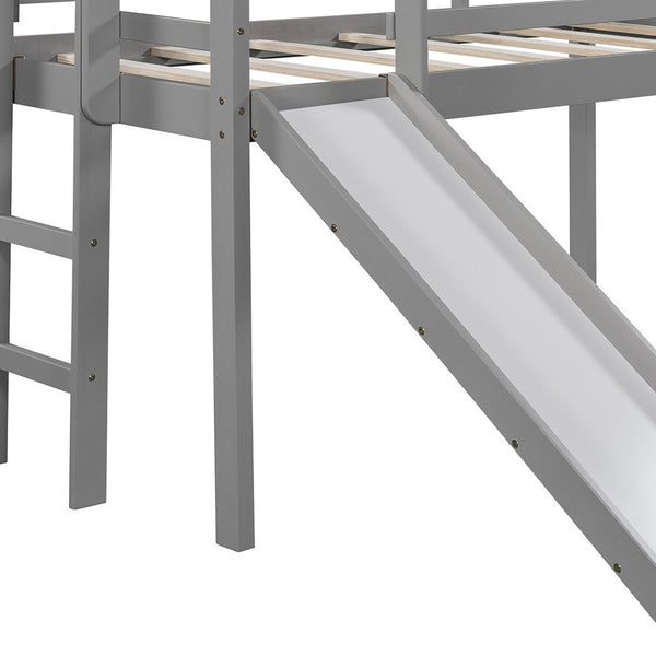 Homeroots Gray Twin Loft Bed Bed Chalkboard And Slide  Manufactured Wood + Solid Wood 404202