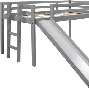 Homeroots Gray Twin Loft Bed Bed Chalkboard And Slide  Manufactured Wood + Solid Wood 404202