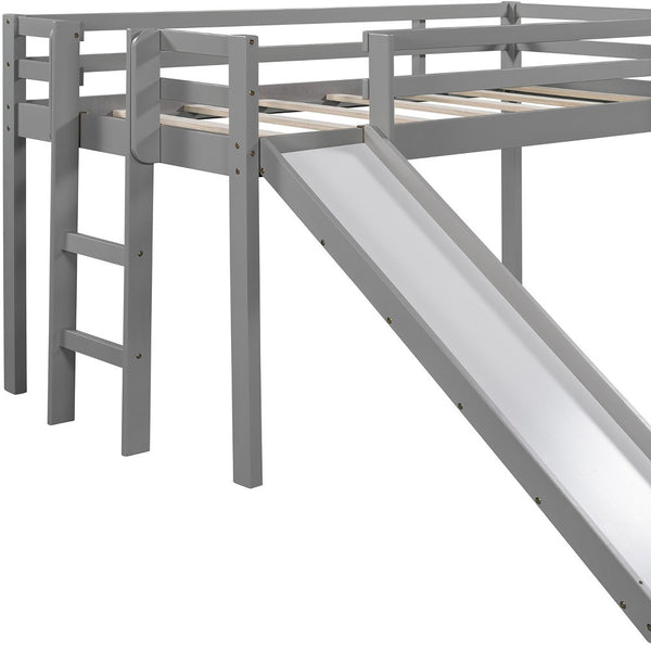 Homeroots Gray Twin Loft Bed Bed Chalkboard And Slide  Manufactured Wood + Solid Wood 404202