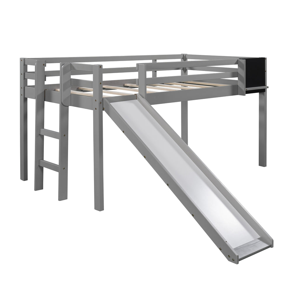 Homeroots Gray Twin Loft Bed Bed Chalkboard And Slide  Manufactured Wood + Solid Wood 404202