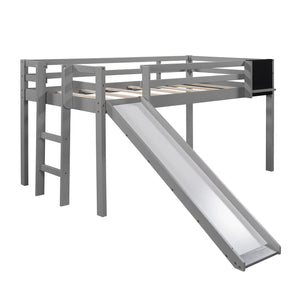 Homeroots Gray Twin Loft Bed Bed Chalkboard And Slide  Manufactured Wood + Solid Wood 404202
