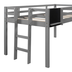 Homeroots Gray Twin Loft Bed Bed Chalkboard And Slide  Manufactured Wood + Solid Wood 404202
